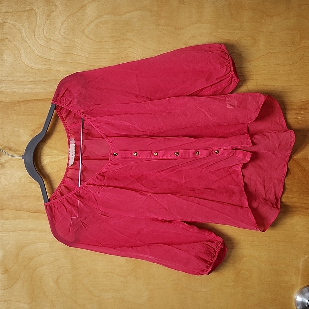 Cluny 100% Silk Sheer Blouse 3/4 Sleeve Pink Size 2